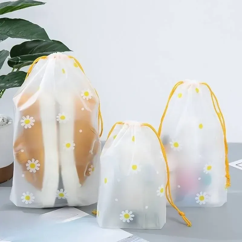 sac à cosmétiques de voyage transparent et étanche, 10 pièces, sac de rangement en plastique avec cordon de serrage pour serviettes et chaussettes, sac de plage transparent pour salle de bain