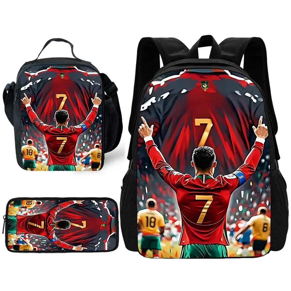 sac à dos d'école pour enfants football star avec sacs à déjeuner r-ronaldos, trousses à crayons, sacs d'école c-cr7 pour garçons et filles, meilleur cadeau