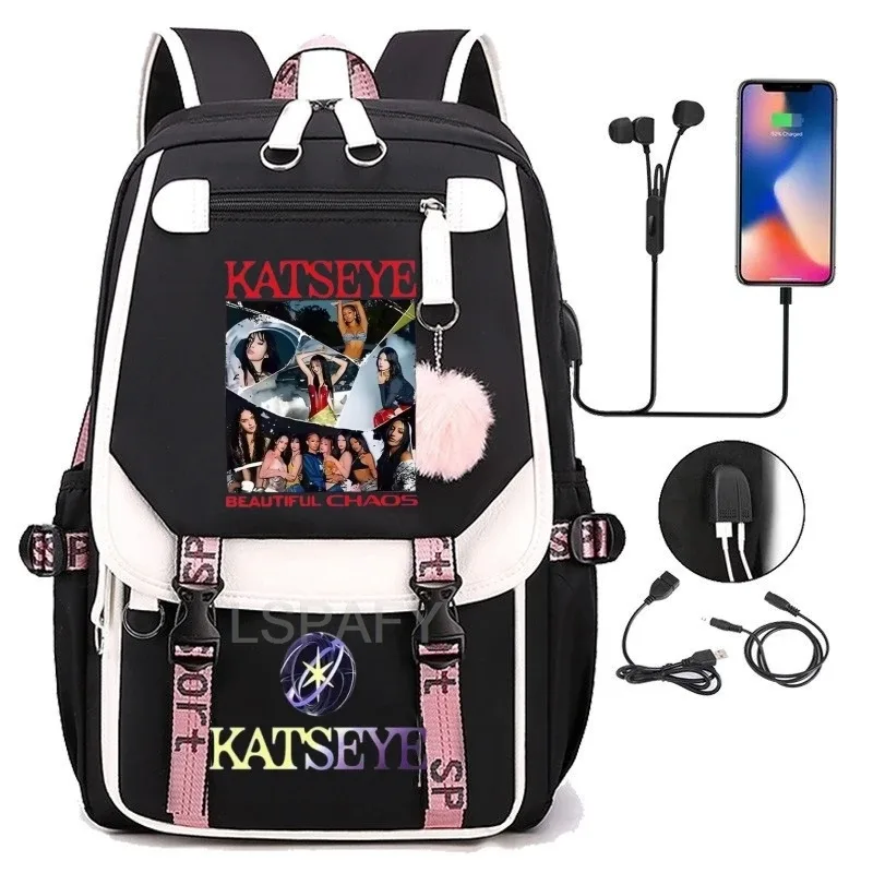 sac à dos multicolore katseye, patchwork, grande capacité, sac à dos de voyage, mochila, sac à dos pour femme, sac à dos en toile, sac à dos pour ordinateur portable, sacs d'école