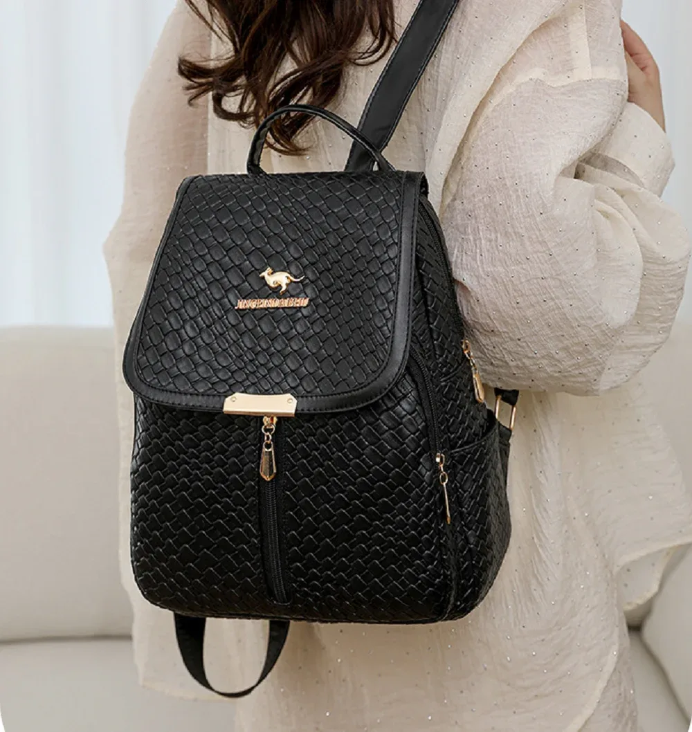 sac dos cuir simili cuir géométrique relief noir beige voyage poche intérieure zippée fermeture éclair poignée souple