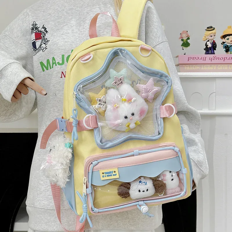 sac à dos transparent star pour femme, sac à dos d'étudiante, sac ita, grande capacité, sacs mignons, portables et légers pour femme