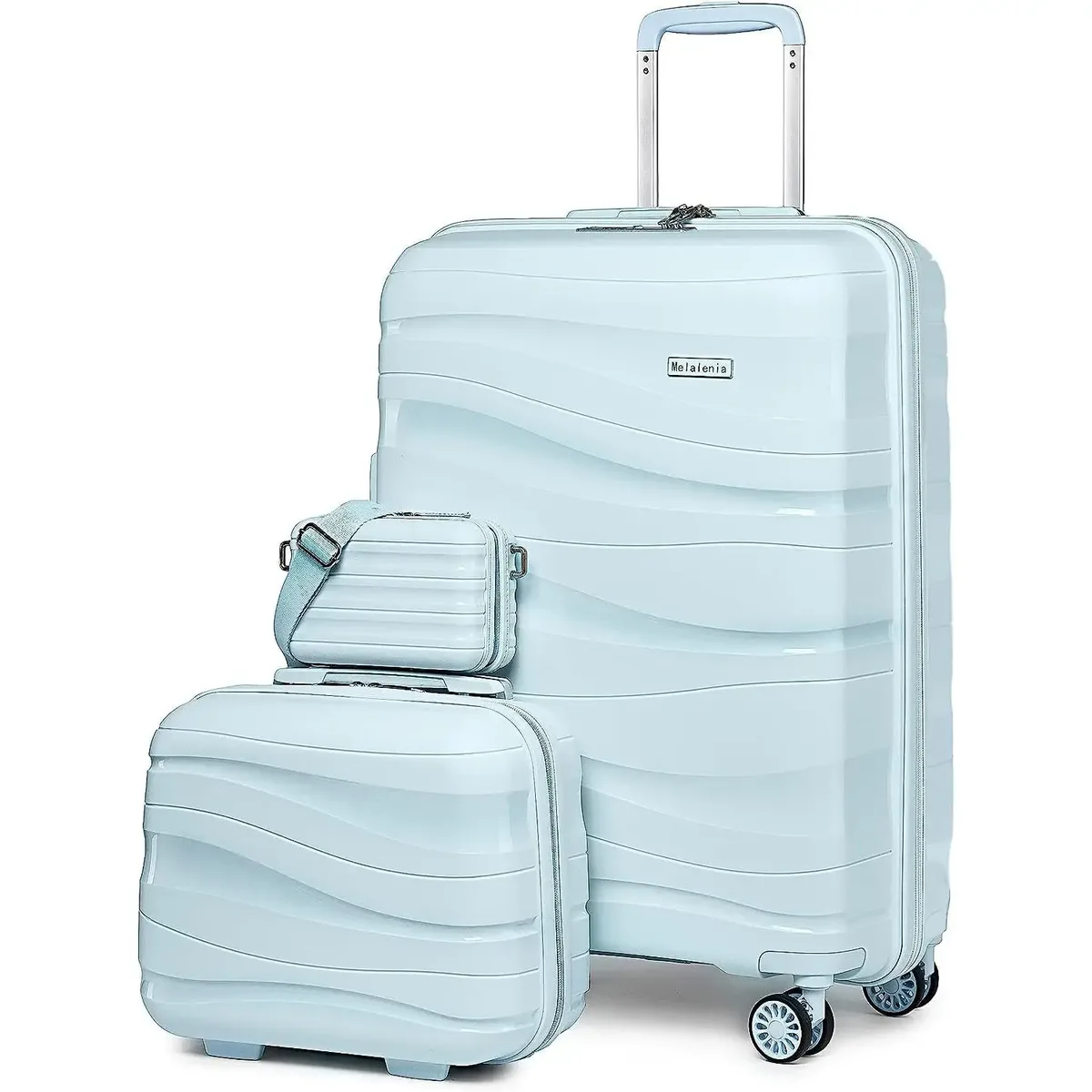 melalenia – ensemble de bagages à main 3 pièces, valise en matériau pp avec roulettes pivotantes, serrure rigide tsa