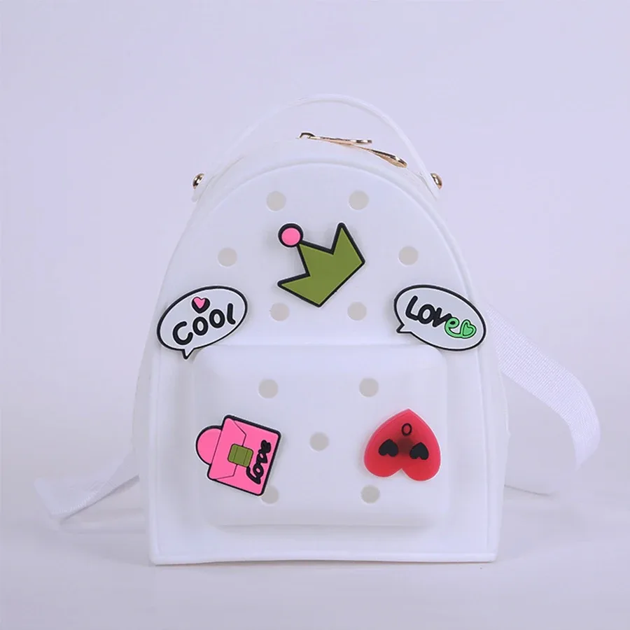sac à bandoulière en gelée couleur bonbon pour filles, sac de voyage, sac de shopping décontracté, sac à dos créatif pour enfants, sac à dos diy à trous pour dessins animés