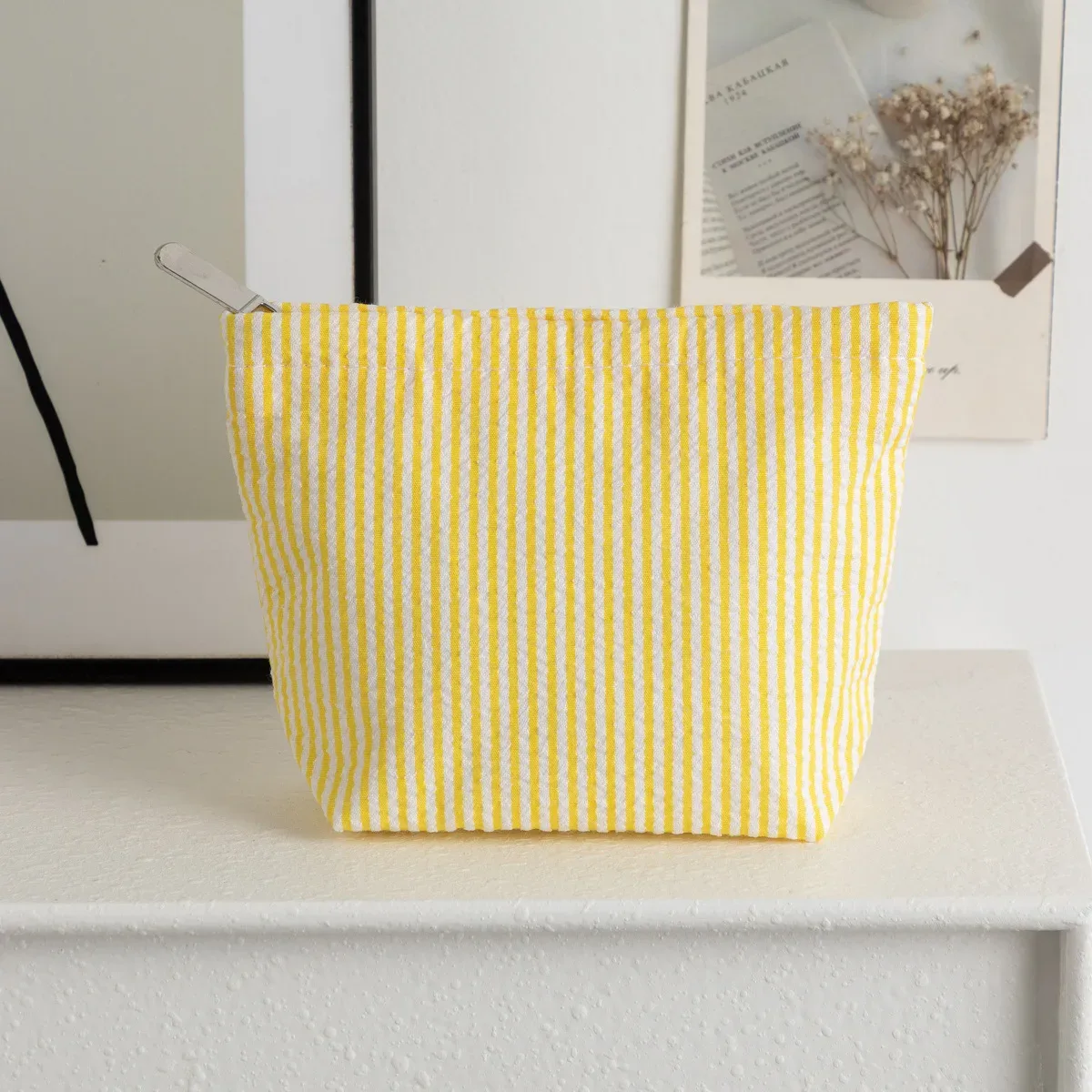 petits sacs à cosmétiques à la mode, sacs de rangement à rayures verticales pour femmes, sacs de maquillage avec fermeture éclair, sac de rangement de voyage portable
