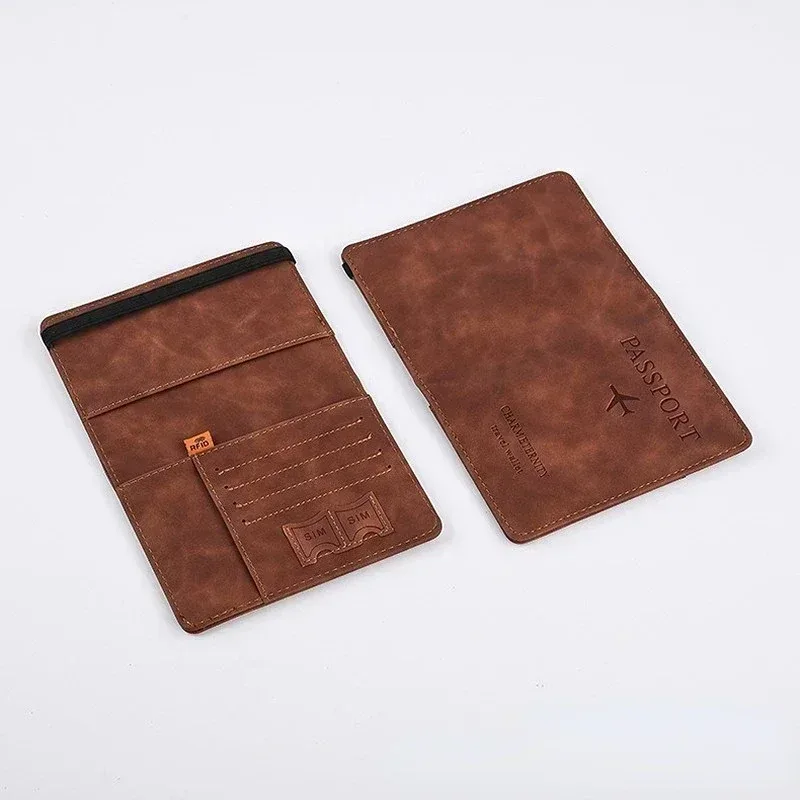 couverture de passeport en cuir à bande élastique, pour cartes, porte-passeport de voyage, portefeuille, étui organisateur de documents pour hommes et femmes