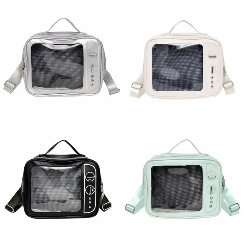 sac à dos tendance en pu style tv, léger, avec compartiment transparent, sac ita grande capacité, sac à bandoulière lolita