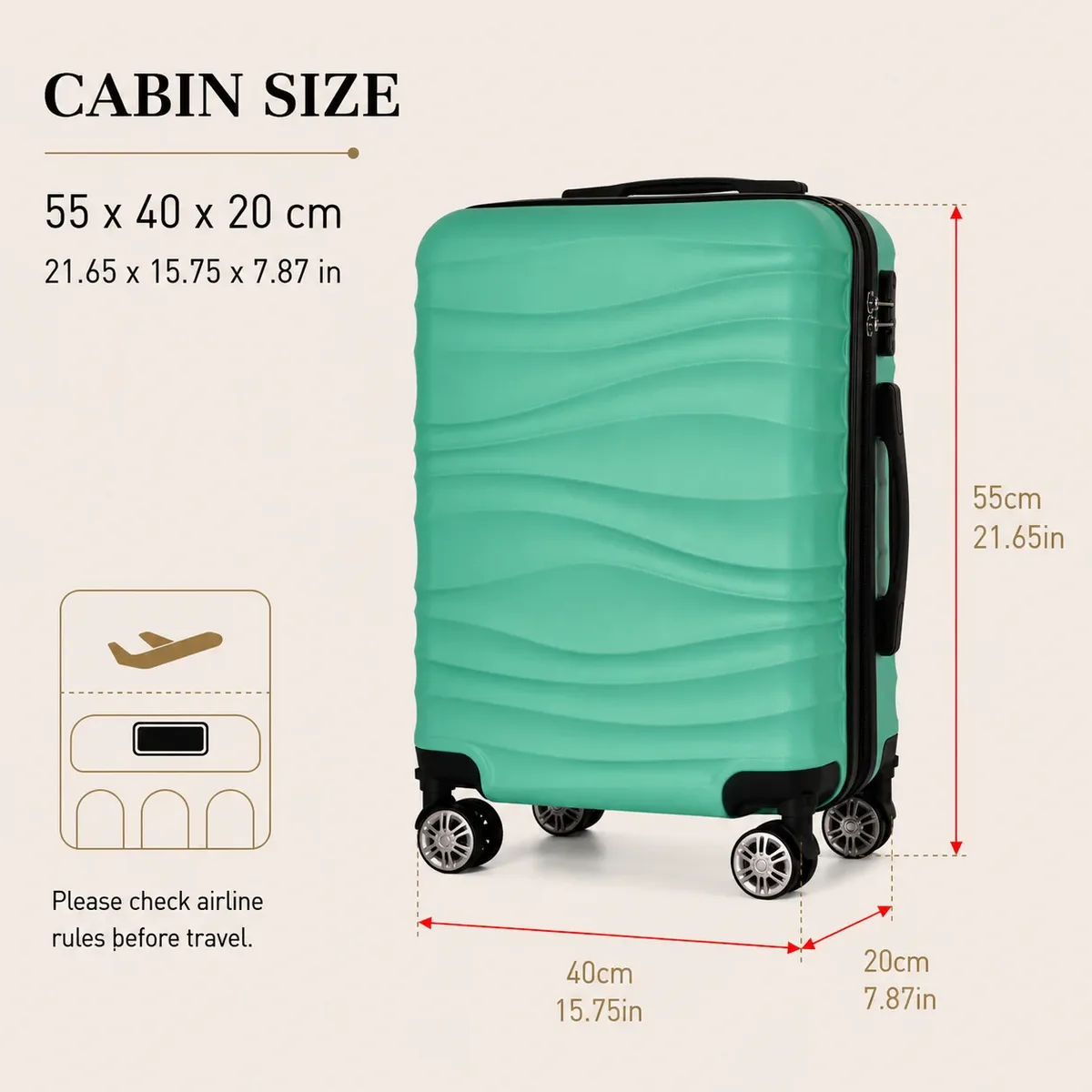 valise cabine 55*40*20cm, 20 pouces, compatible avec plusieurs compagnies aériennes, roues détachables, poignée télescopique à trois sections, plusieurs compartiments, coque rigide, affaires, voyages de week-end, cadeau de vacances