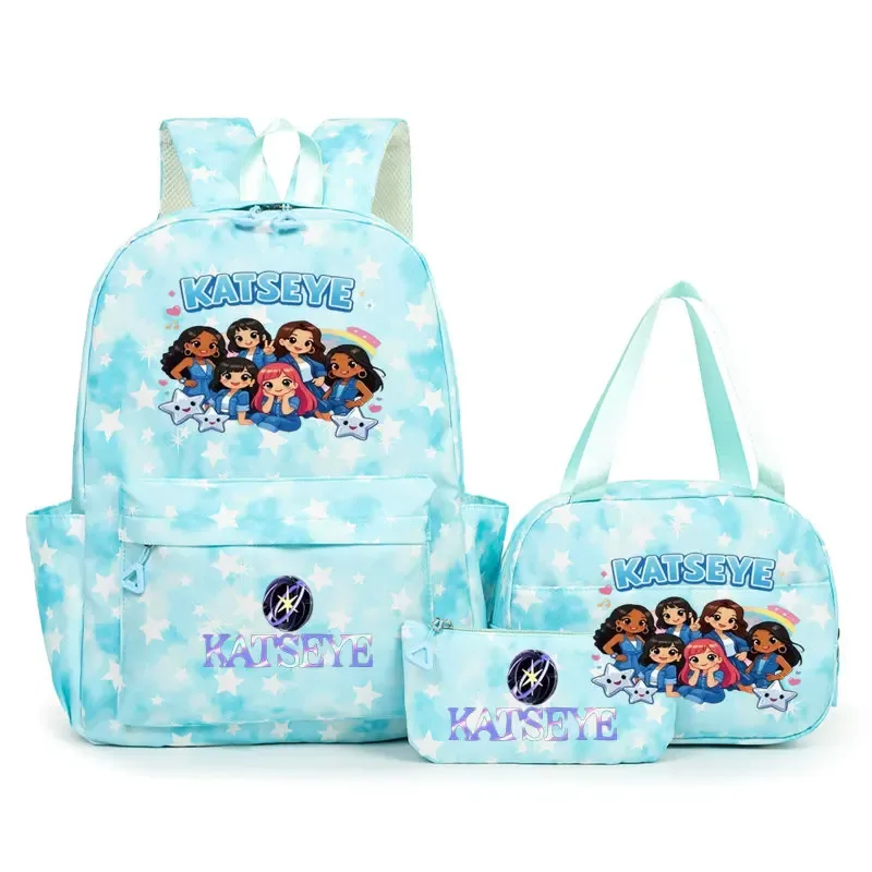 sac à dos scolaire pour étudiants avec imprimé amusant hot katseye, ensemble de sacs à dos, sac à déjeuner et trousse à crayons, sac à dos populaire pour enfants et adolescents, couleur bonbon