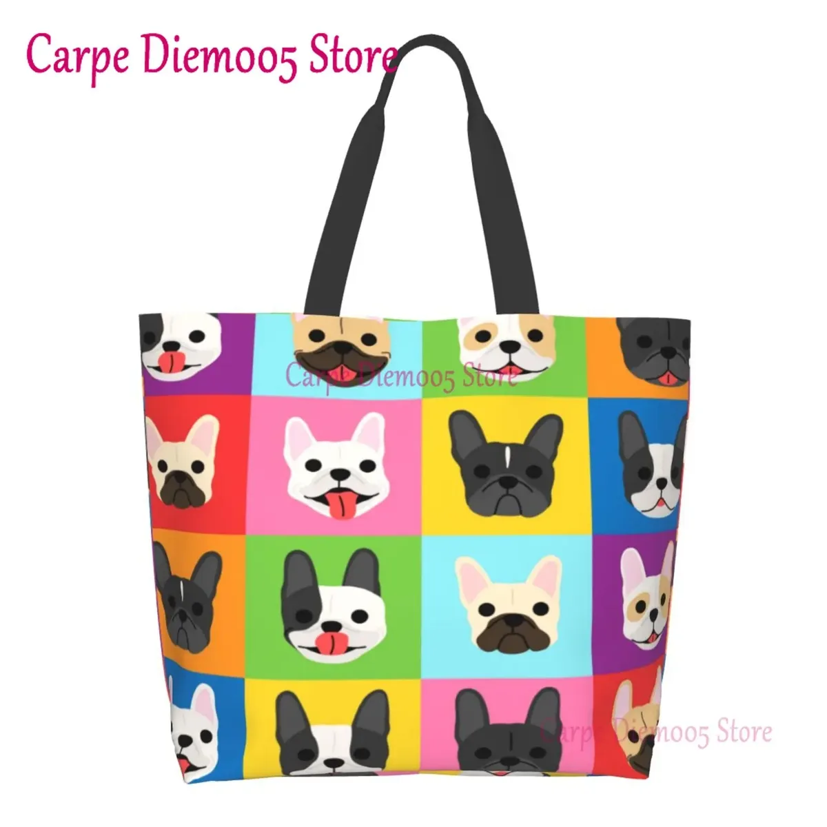 sac fourre-tout grande capacité pour femme, sac d'épicerie pour femme, bouledogues français mignons, initié