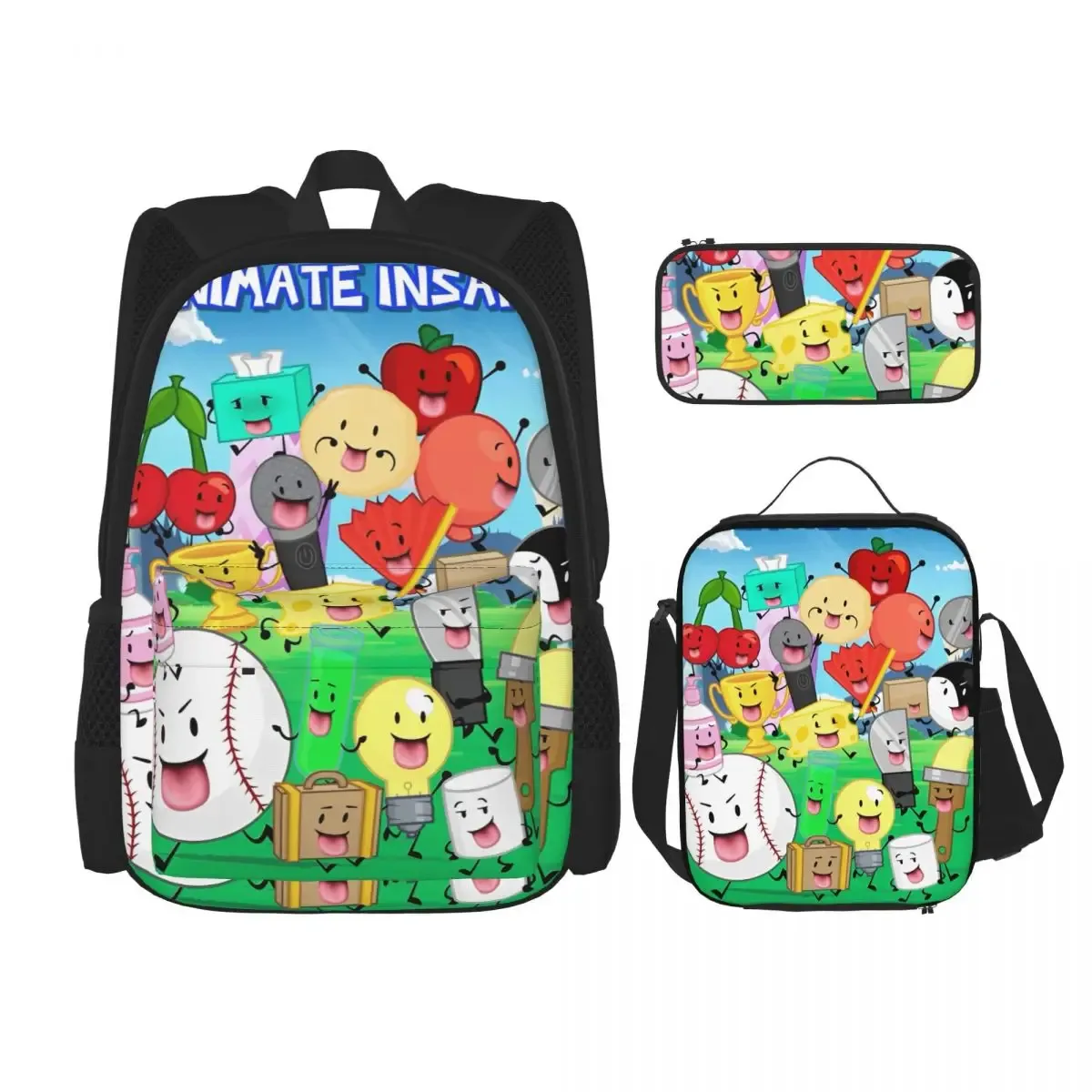 bfdi battle for dream island 3pecs/ensemble sac à dos pour étudiant collège sac à bandoulière sac à déjeuner trousse à crayons