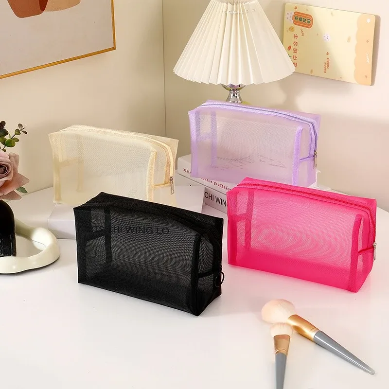 sac à cosmétiques en maille de nylon, boîte à fermeture éclair, organisateur de toilette, sacs de maquillage multifonctionnels pour femmes, rouge à lèvres, clé, porte-monnaie, pochette