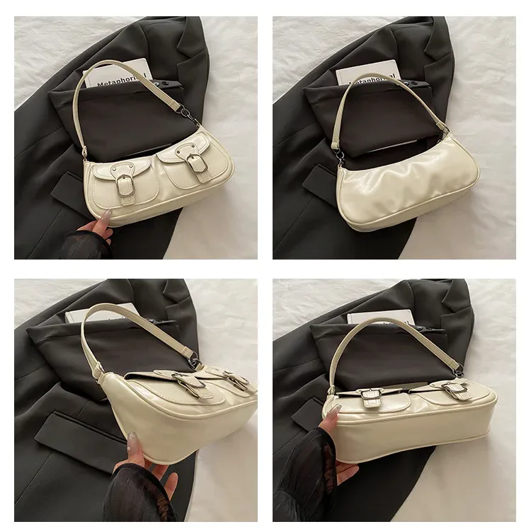 petit sac à main en cuir pu pour femme, sacs sous les bras pour femme, sacs à main à double poche, pochette vintage, mode initiée, y2k