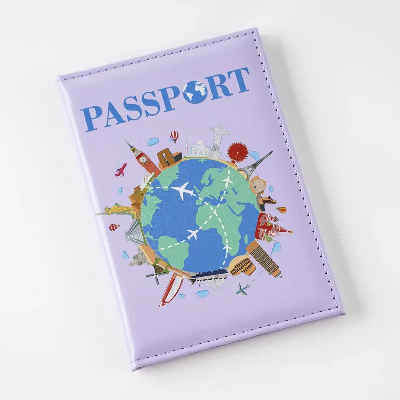 couvertures de passeport pour femmes et hommes, porte-passeport imprimé de dessin animé, clips pour billets de vol, porte-carte de crédit bancaire, organisateur de voyage pour passeport