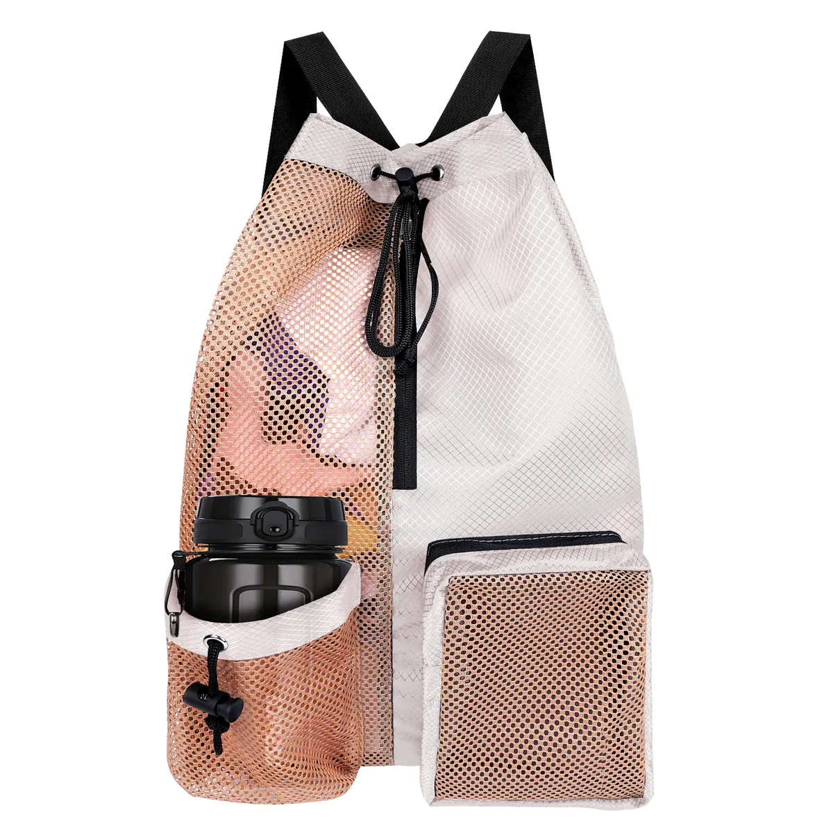 sac de bain en maille avec cordon de serrage, sac à dos de plage polyvalent avec poche humide pour la natation, la salle de sport et l'équipement d'entraînement