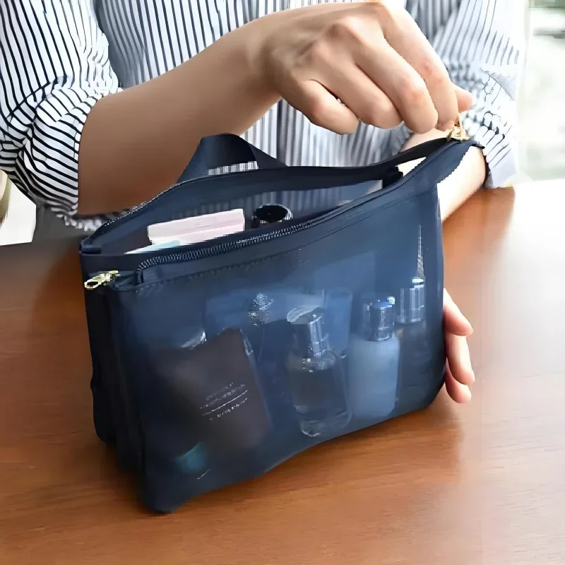 sac de rangement en maille pour maquillage, sac à main en maille, sac de voyage portable pour passeport, trousse de toilette, sac de rangement ajouré