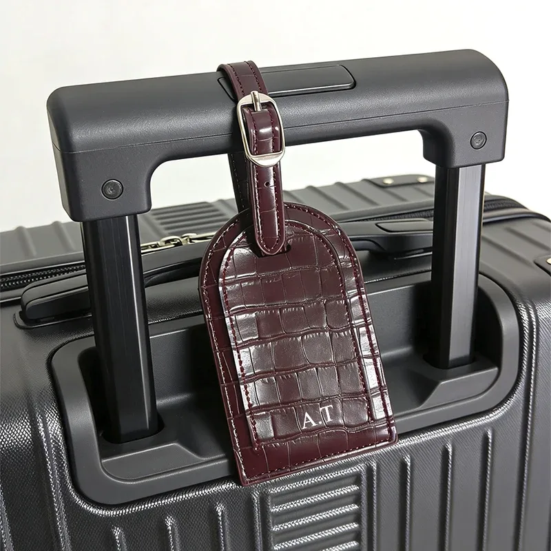 porte-passeport en cuir à motif crocodile, étiquette de bagage personnalisée avec gravure d'initiales, porte-cartes rétro de luxe, cadeau