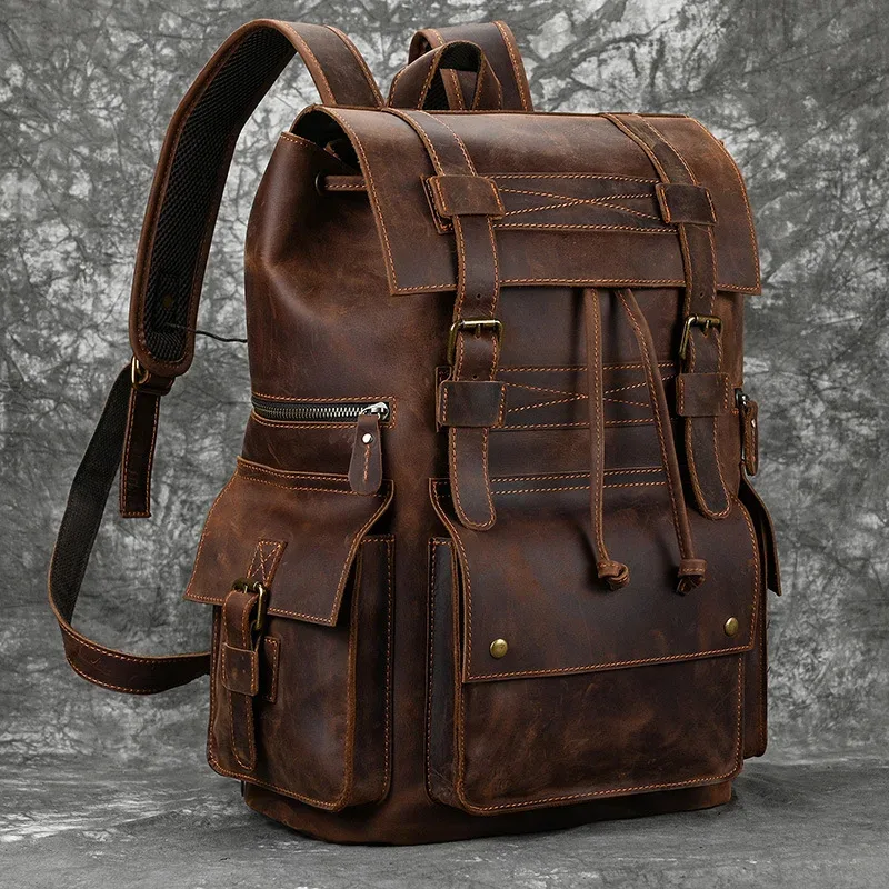 luufan-sac à dos en cuir véritable de grande capacité pour homme, sac à dos pour ordinateur portable 17 pouces, sac à bandoulière multifonction, sac à dos de voyage pour homme