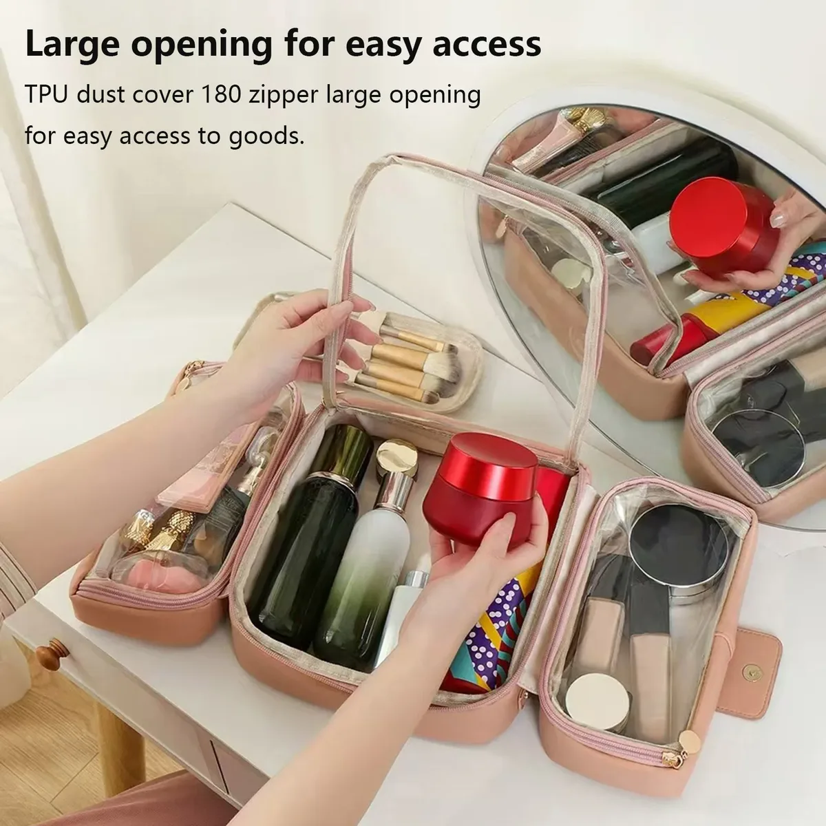trousse de maquillage 3 en 1, grande capacité, organisateur de cosmétiques de voyage, portable, étanche, pochette de rangement de toilette multifonctionnelle