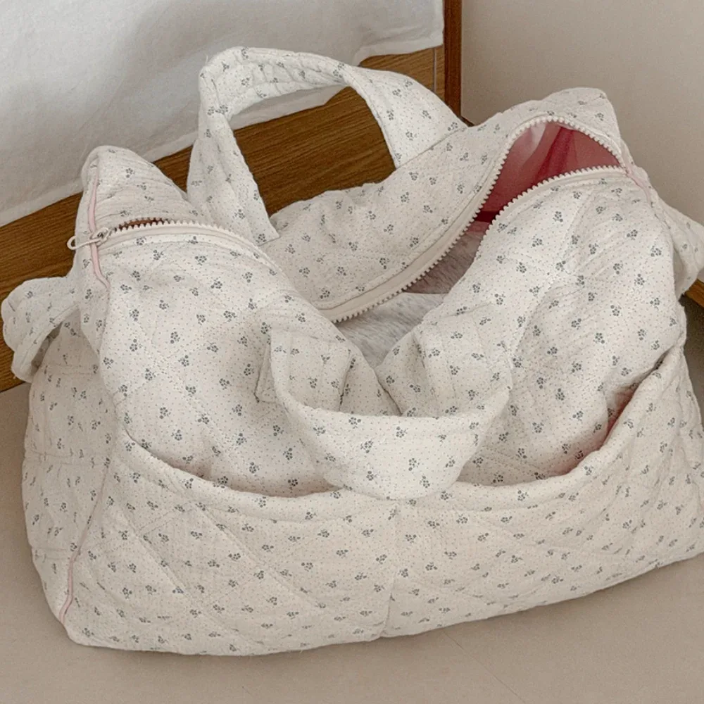 sac de voyage à imprimé floral, grande capacité, double poignée supérieure, sac de sport en coton matelassé, sac de voyage matelassé, utilisation scolaire