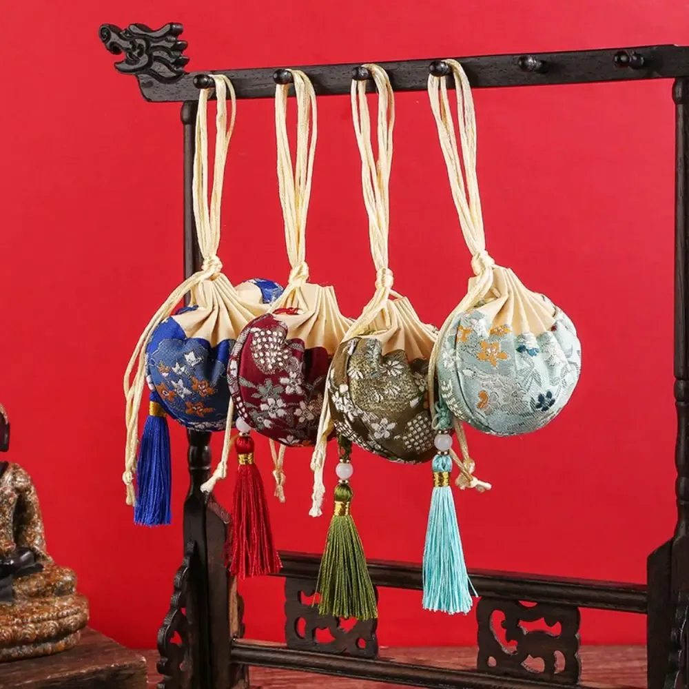 étui à colliers en tissu brodé multicolore à motif de fleurs, sac de rangement de style chinois, pochette à main, sac à bijoux pour femmes, sachet vide