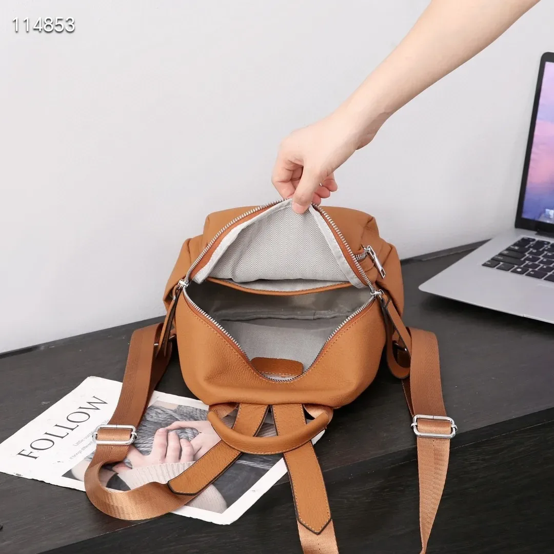 petit sac à dos en cuir de vachette véritable pour dames, sac de voyage antivol, sac à dos décontracté en cuir véritable