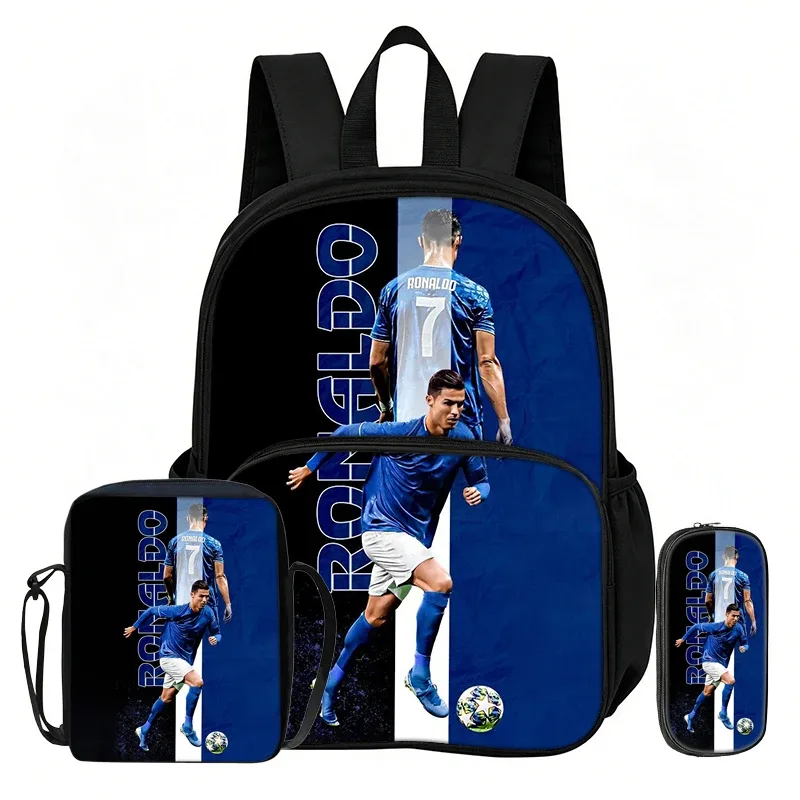 ensemble de 3 sacs à dos avec poche avant ronaldo learn, sacs à bandoulière pour voyage et fans de football, trousse à crayons, sacs d'école et de sport