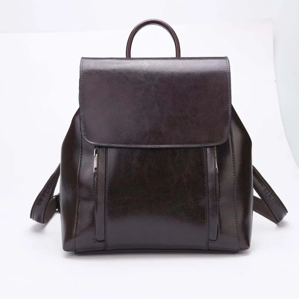 sac à dos rétro en cuir pour femmes, imperméable, grande capacité, en cuir ciré, couleur unie, avec boucle magnétique antivol, sac de voyage