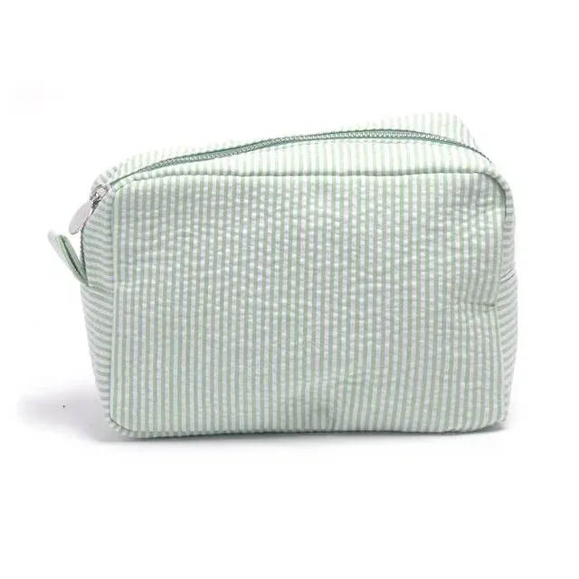 trousse de maquillage à rayures brodée – trousse à cosmétiques personnalisée, pochette de beauté élégante, cadeau parfait de demoiselle d'honneur pour la célébration du mariage
