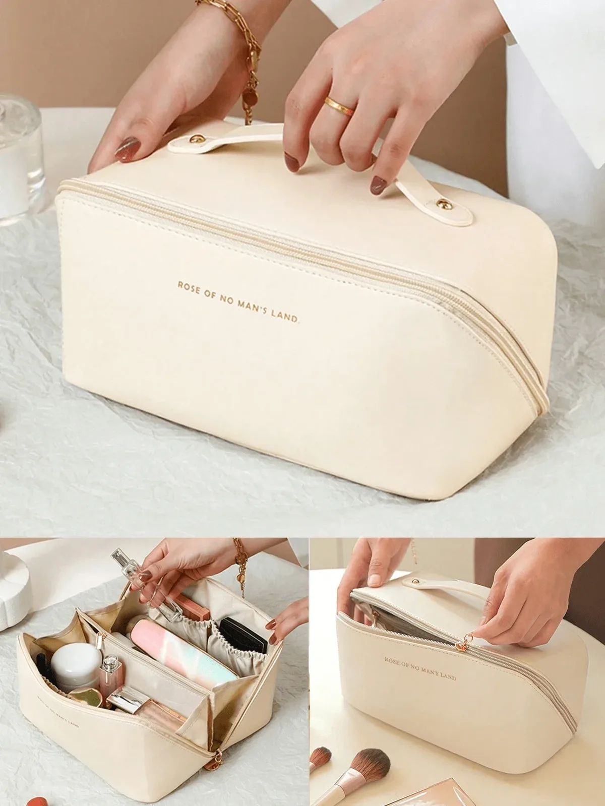 grand sac à cosmétiques de voyage pour femmes, organisateur de maquillage en cuir, trousse de toilette féminine, trousse de maquillage, pochette de rangement, boîte de luxe pour dames