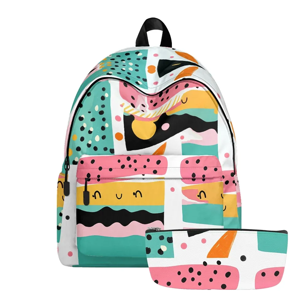 sac à dos imprimé blocs de couleurs à pois, sacs à crayons, sangles réglables, léger et durable, kit essentiel pour l'école de voyage pour adolescents
