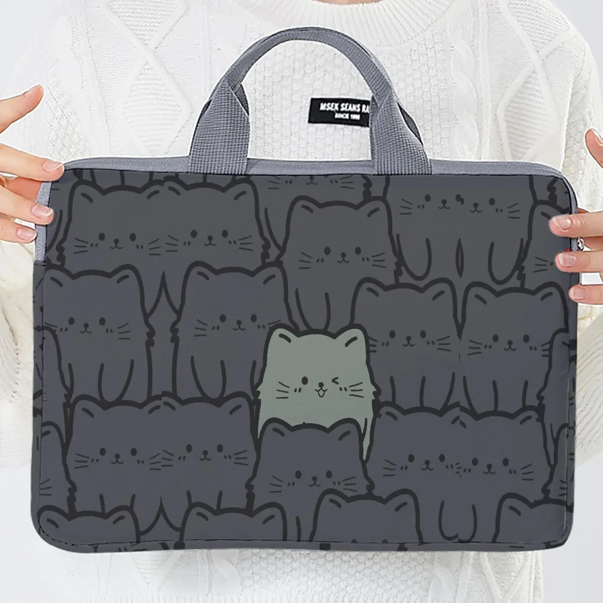 sacoche polyester chat noir motifs chats graphiques protection ordinateur portable voyage business école université travail
