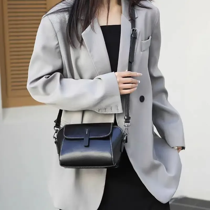 sac à main en cuir de vachette pour femme, petit sac de téléphone à la mode, sac à bandoulière de haute qualité, sac lancé polyvalent et simple, avertissement à l'huile