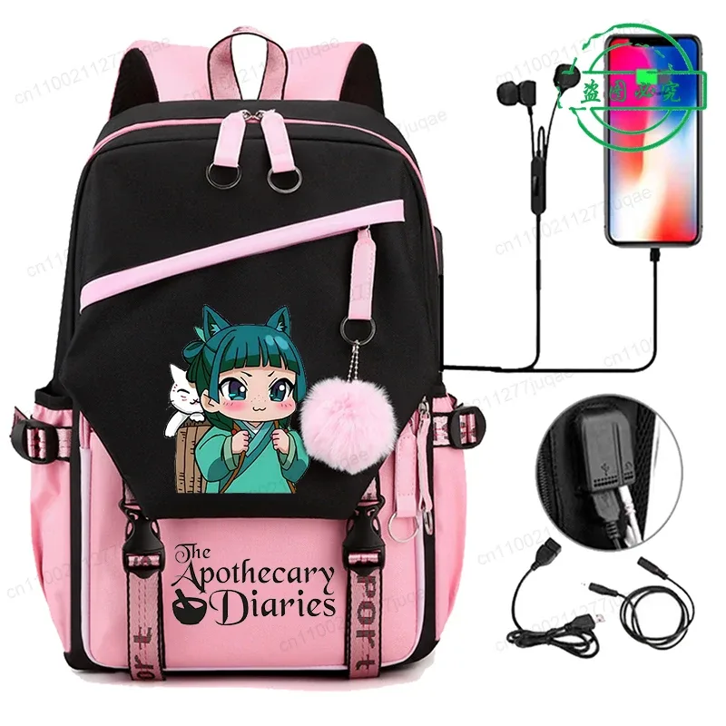 retour à l'école sac à dos pour filles garçons adolescent les journaux d'apothicaire maomao mode usb sacs d'école voyage sacs à dos mochila