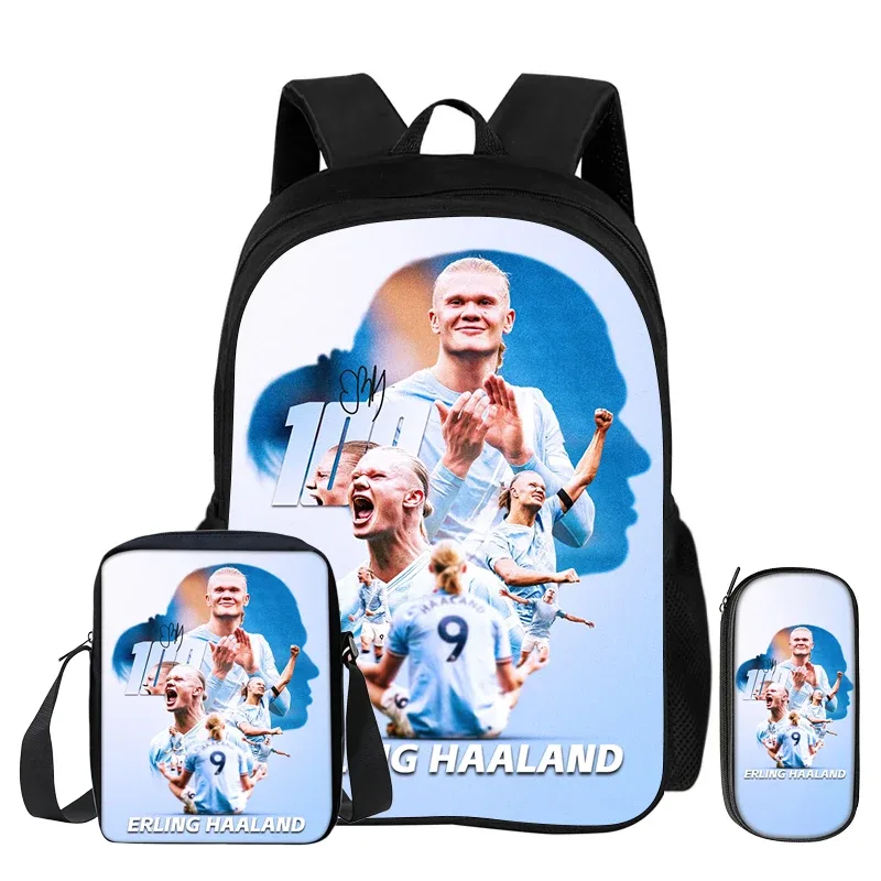 sac à dos d'école, sac à crayons, sac à dos de sport haaland pour enfants, ensemble de 3 pièces, sac à dos de footballeur star, cadeau