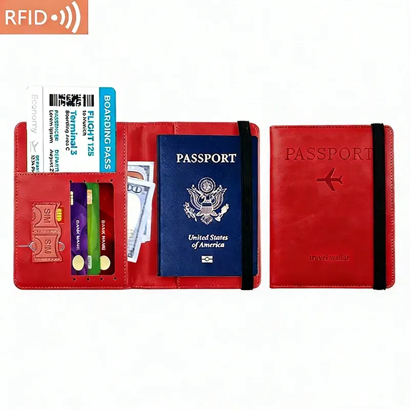 porte-passeport unisexe en cuir pu – portefeuille de voyage bloquant rfid pour cartes de crédit/carte d'identité et billets (hommes et femmes)