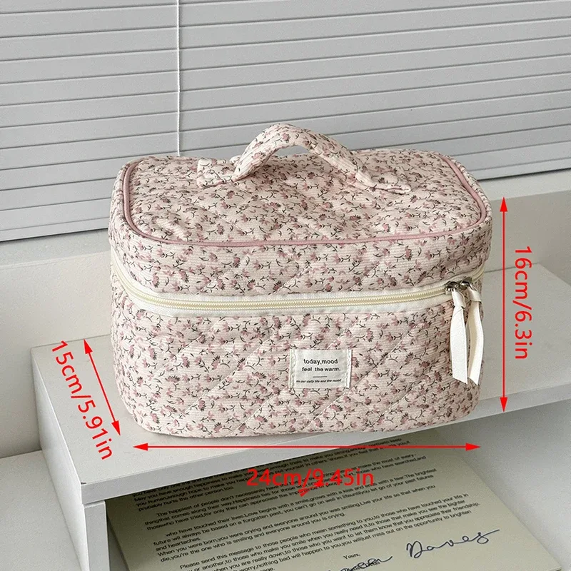 grande trousse de toilette florale en velours côtelé grande capacité, sac de maquillage portable de voyage, organisateur de toilette pour filles, sac de rangement