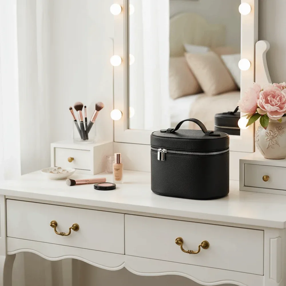 organisateur voyage polyester décontracté ovale marron noire rose grains cuir poignée glissière cosmétiques compression chaussures pochette housse vêtements