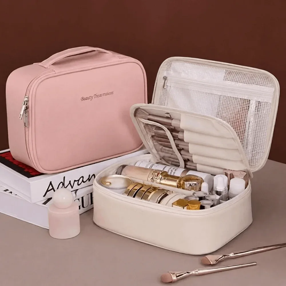 sac à cosmétiques de luxe à double couche, grande capacité, fermeture éclair, sac à maquillage imperméable, organiseur de cosmétiques
