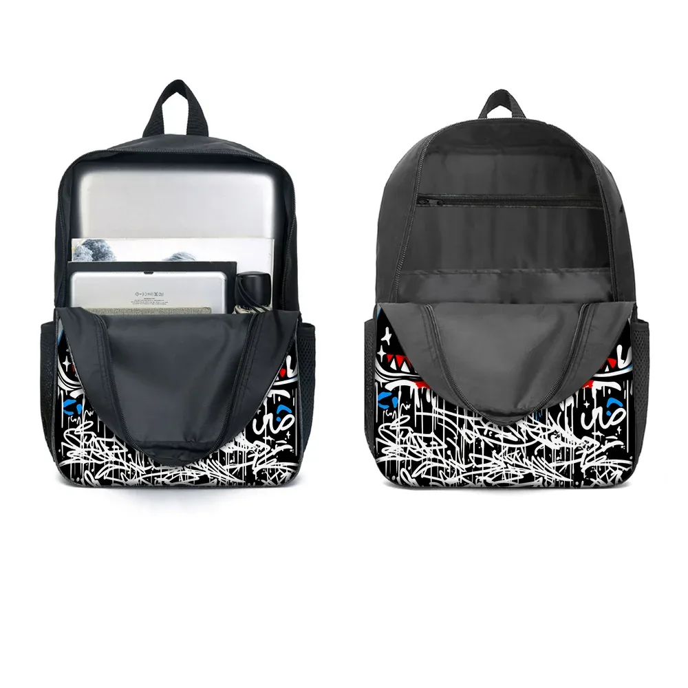Sac Dos Nylon Noir Motif Requin Graphique Poignée Souple Bandoulière Arquée Compartiment Principal Poches Latérales Usage Voyage École
