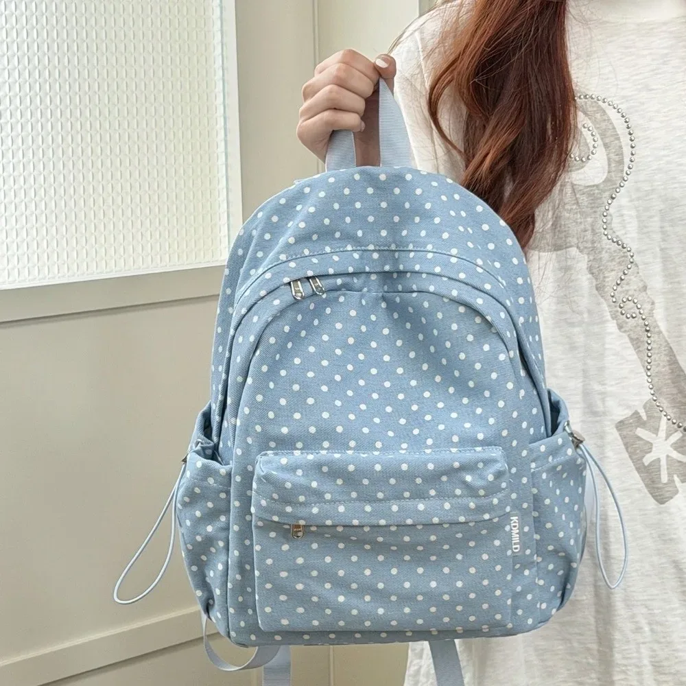 sac à dos scolaire léger à motif à pois style ins, grande capacité, sac de voyage minimaliste pour étudiants
