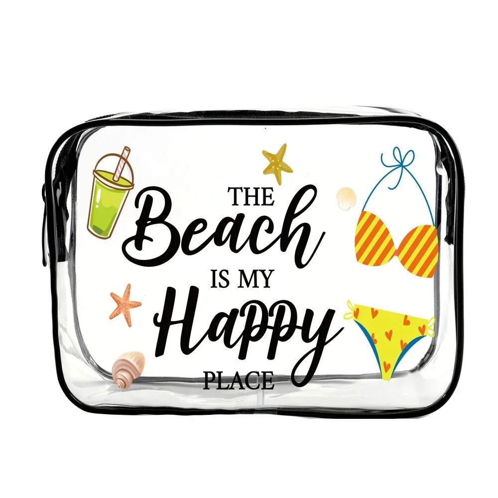sac de maquillage tendance de grande capacité, sac à cosmétiques visible sur le thème de la plage, sac de rangement portable multifonctionnel pour femmes