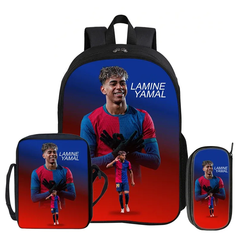 ensemble de 3 sacs à dos pour enfants, sac à dos de sport de football, sac à dos de star du football l-lamin yamal, sac à bandoulière pour étudiants, sacs à crayons