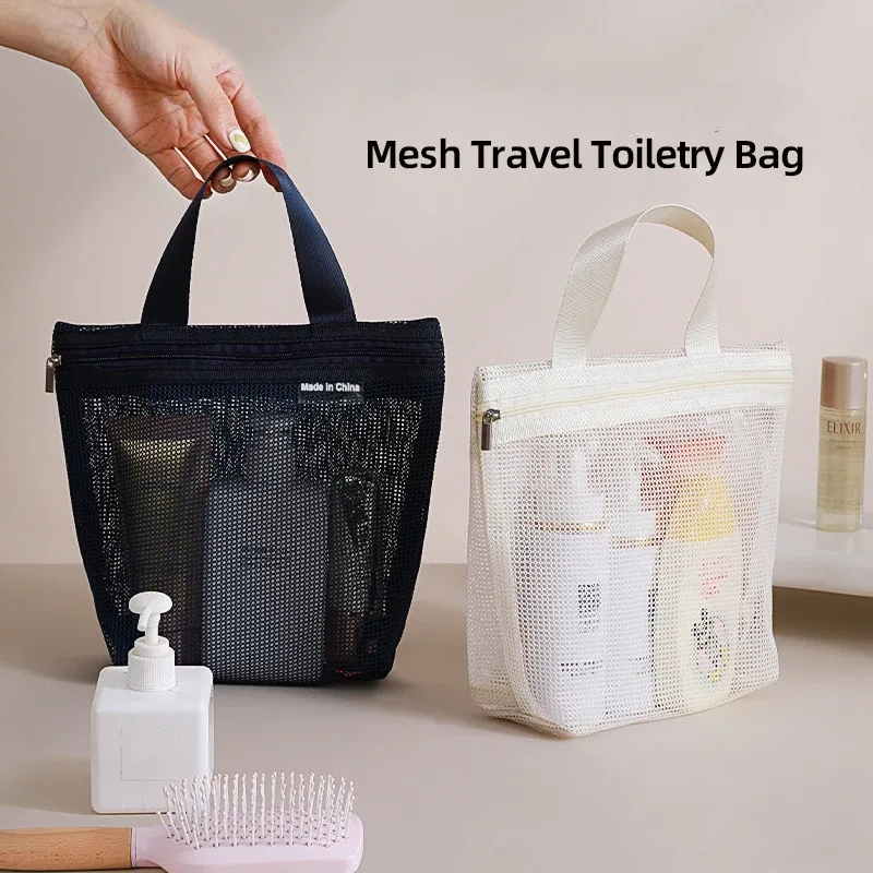 Sac de voyage portable en maille transparente, sac de rangement de grande capacité, trousse de toilette, pochette organisatrice de sous-vêtements