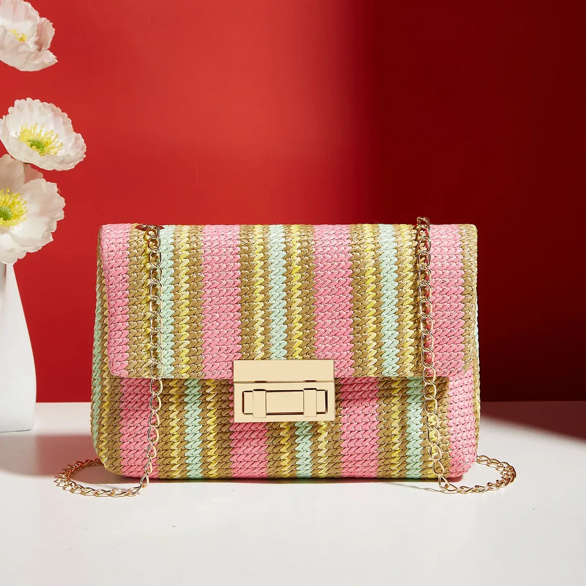 sac à bandoulière pour femmes, sangle en chaîne, accessoire élégant pour banquet, sac à bandoulière pour tenues de jour à nuit