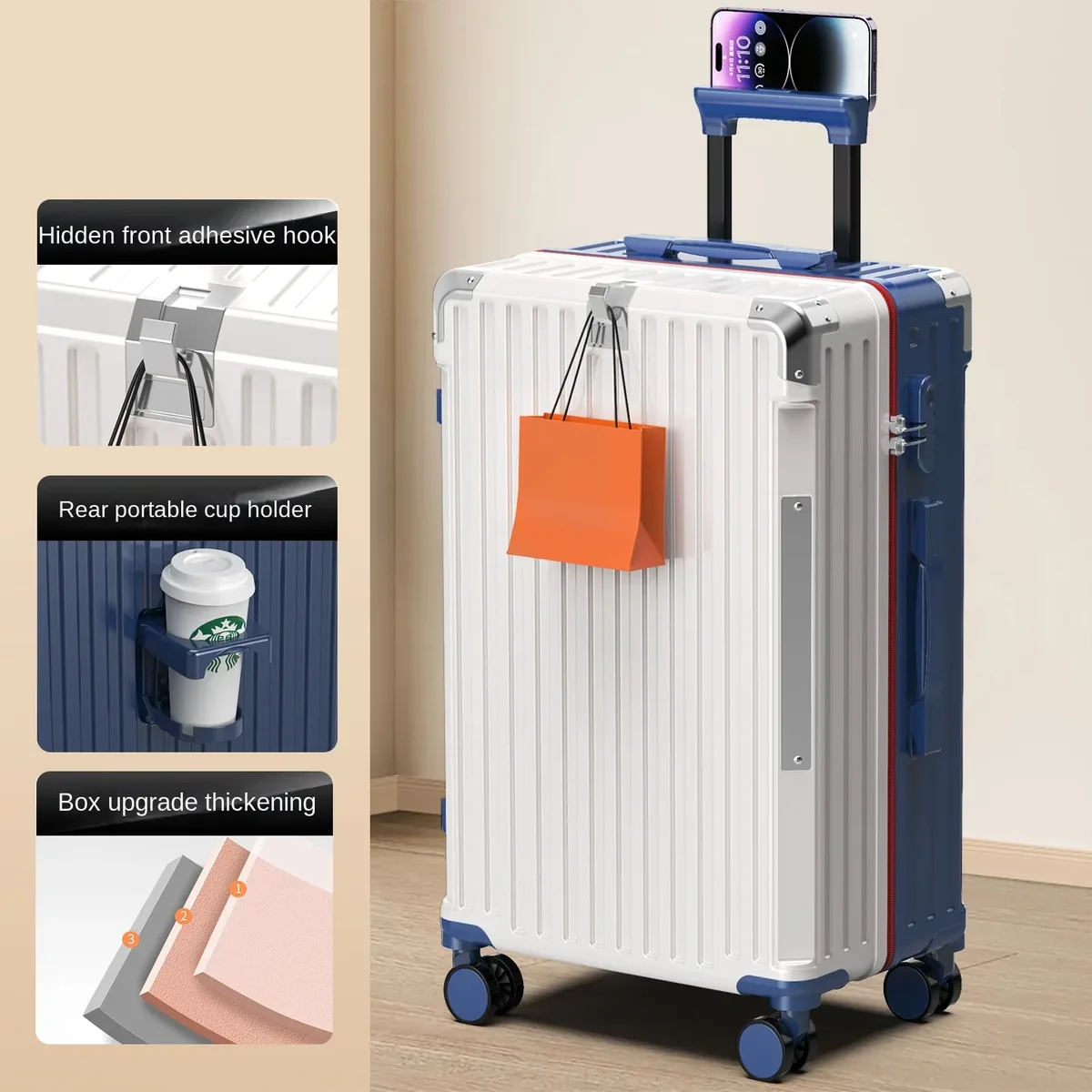 valise de voyage à cadre en aluminium, nouvelle valise à roulettes pour homme, bagage de grande taille 28/30 pouces, valise cabine 20 pouces avec serrure à combinaison