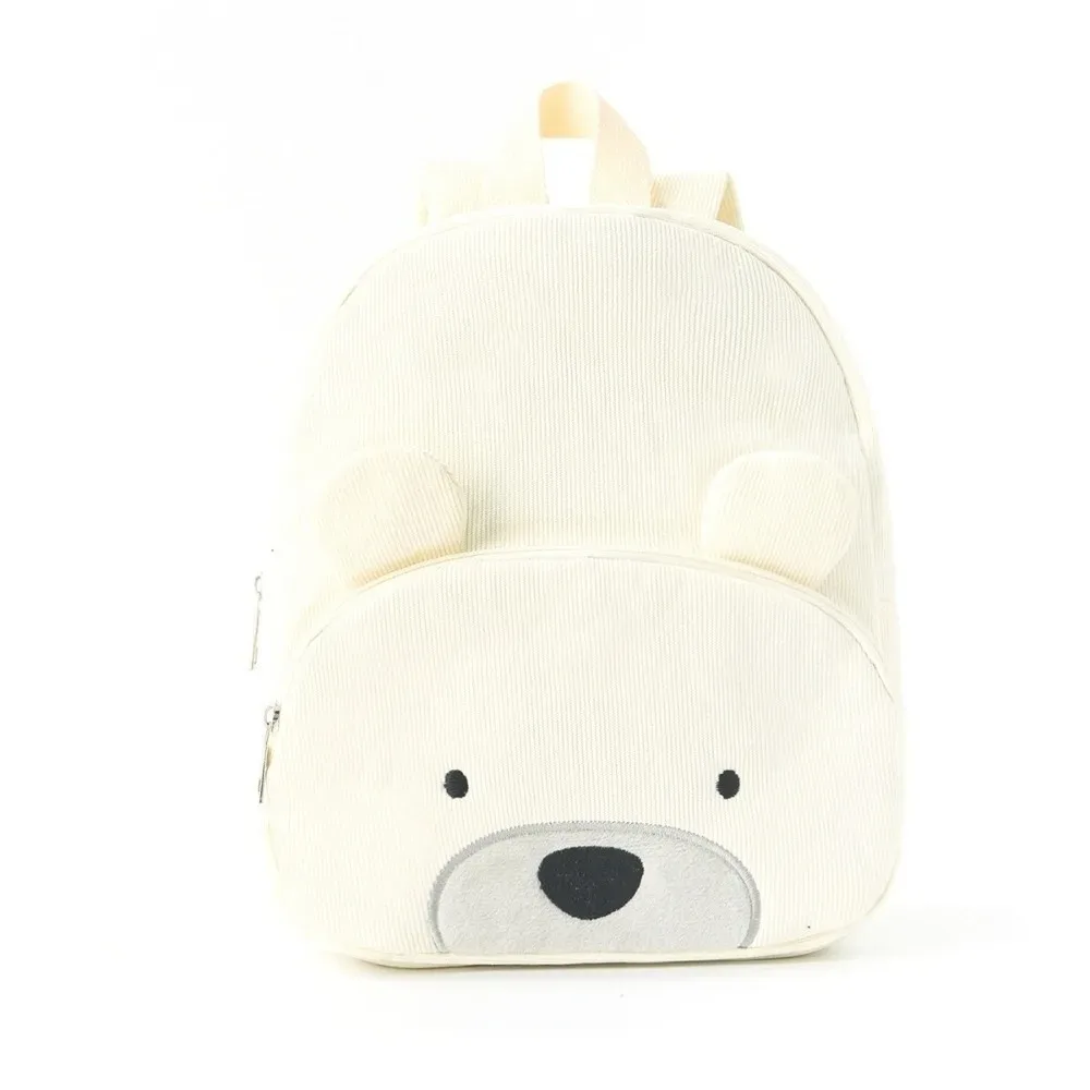 sac à dos simple en velours côtelé pour enfants, motif ours de dessin animé, couleur unie, grande capacité, pour étudiants et femmes