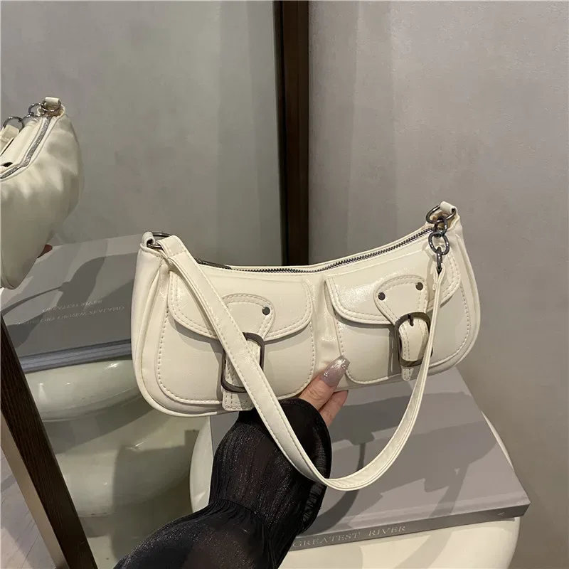 sac à bandoulière en cuir pu pour femmes, petit sac à double poche, sacs sous le bras pour dames, sacs à main vintage y2k, pochette