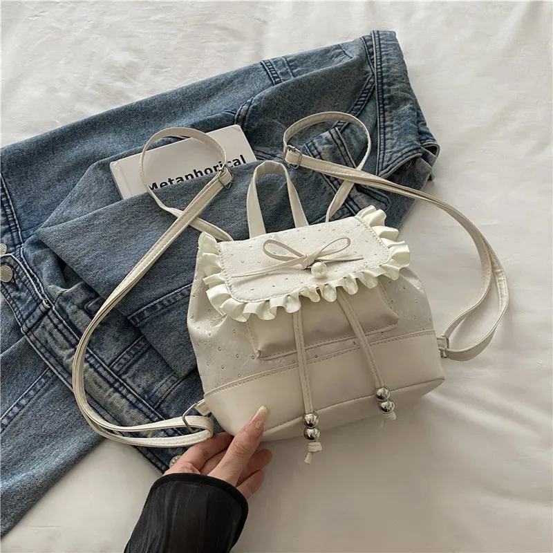 sac à dos mini léger à pois avec nœud papillon et dentelle, sac à livres mignon pour femme 2026