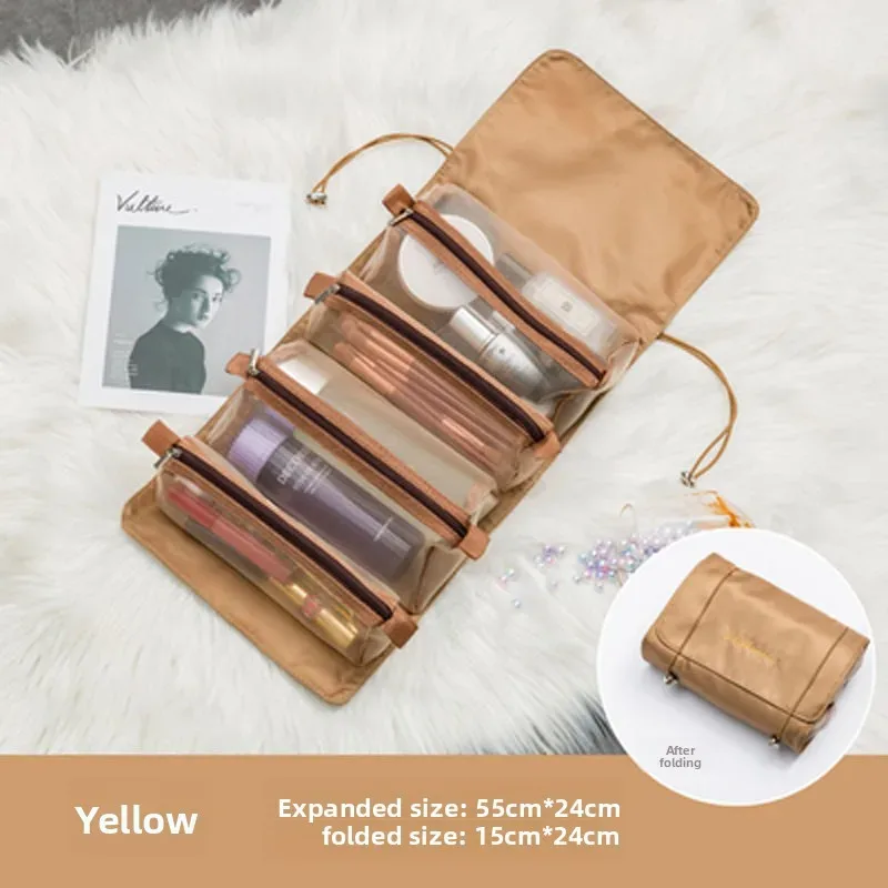 sac de maquillage détachable 4 en 1, grande capacité, pliable, organiseur de cosmétiques de voyage, rangement pour articles de toilette avec poignée