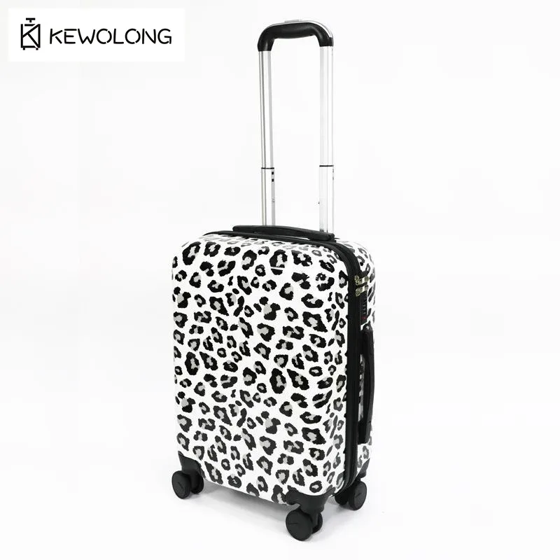 ensemble de bagages 2 pièces à imprimé léopard, valise rigide à roulettes avec serrure et rotation à 360° ° valise de voyage légère à roulettes